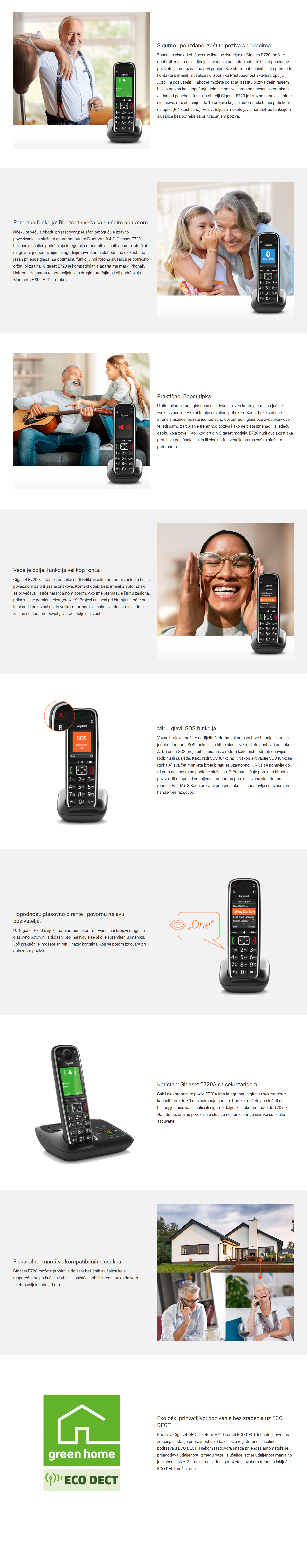 Gigaset E720A fiksni bežični telefon sa sekretaricom crni opis